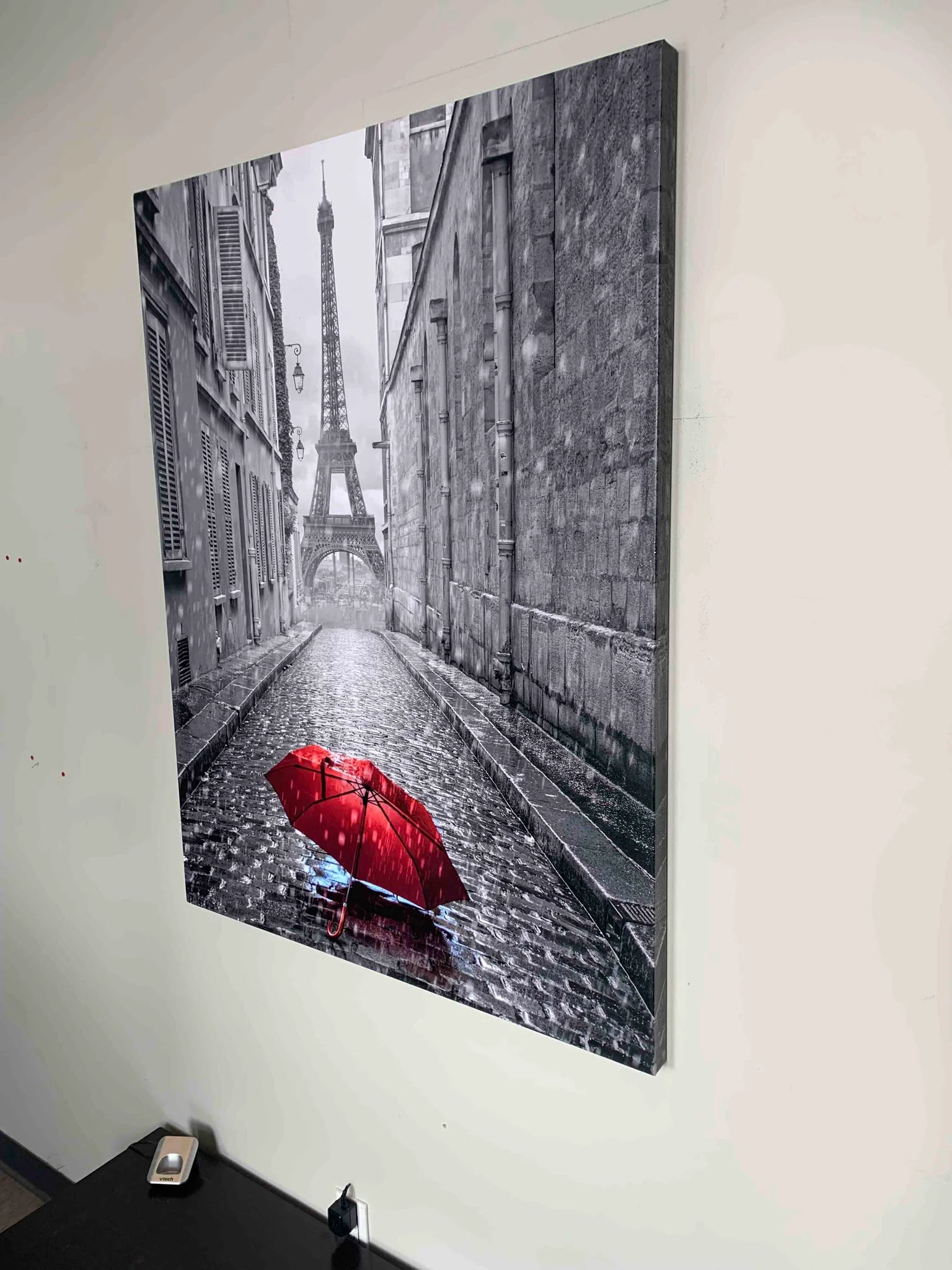 Red Umbrella Eiffel Tower Fine Art Canvas 36" x 48"