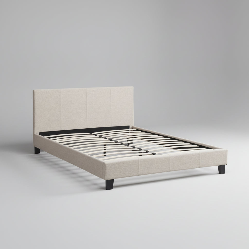 Iliana Beige linen Fabric Queen Platform Bed
