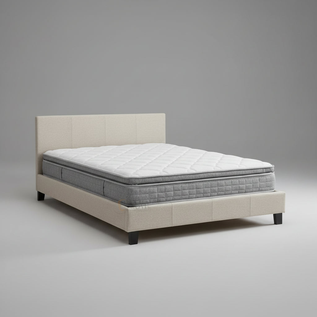 Iliana Beige linen Fabric Queen Platform Bed