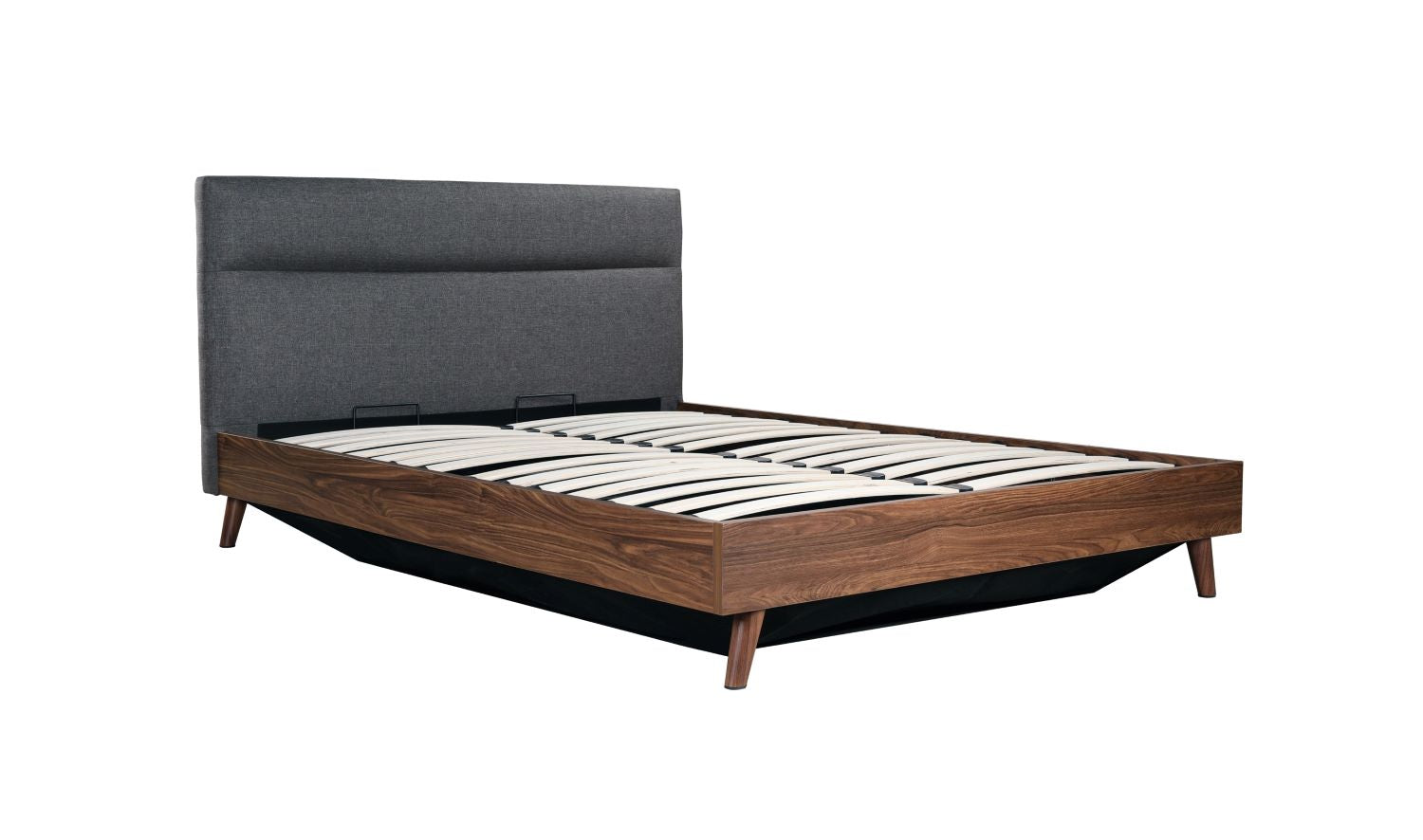 Izzy Walnut & Grey Upholstered Platform Bed with Lift Storage 5898