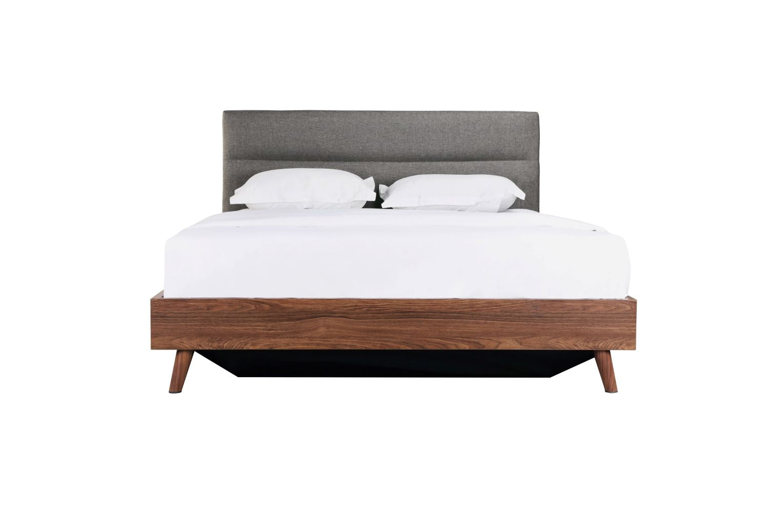 Izzy Walnut & Grey Upholstered Platform Bed with Lift Storage 5898
