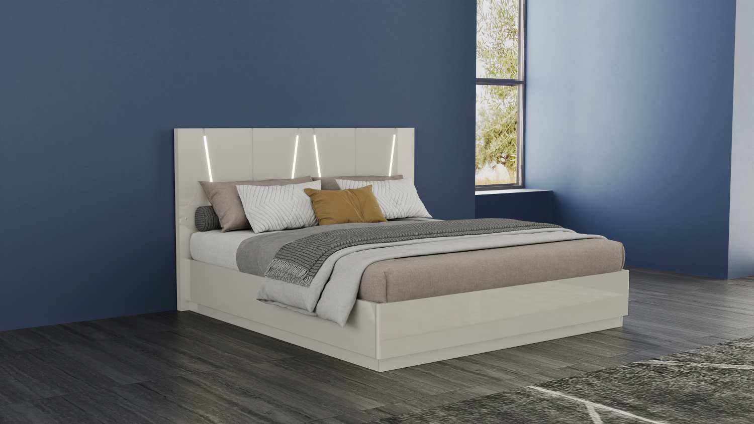 Jaice Hydraulic Lift High Gloss Lacquer Bedroom Set Grey SB73