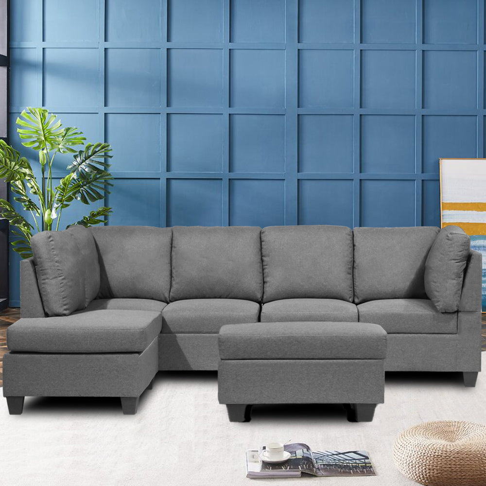 Julia Reversible Sectional Sofa with Ottoman in Grey Fabric