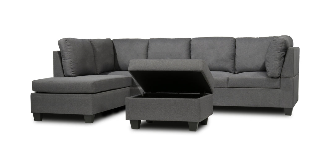 Julia Reversible Sectional Sofa with Ottoman in Grey Fabric