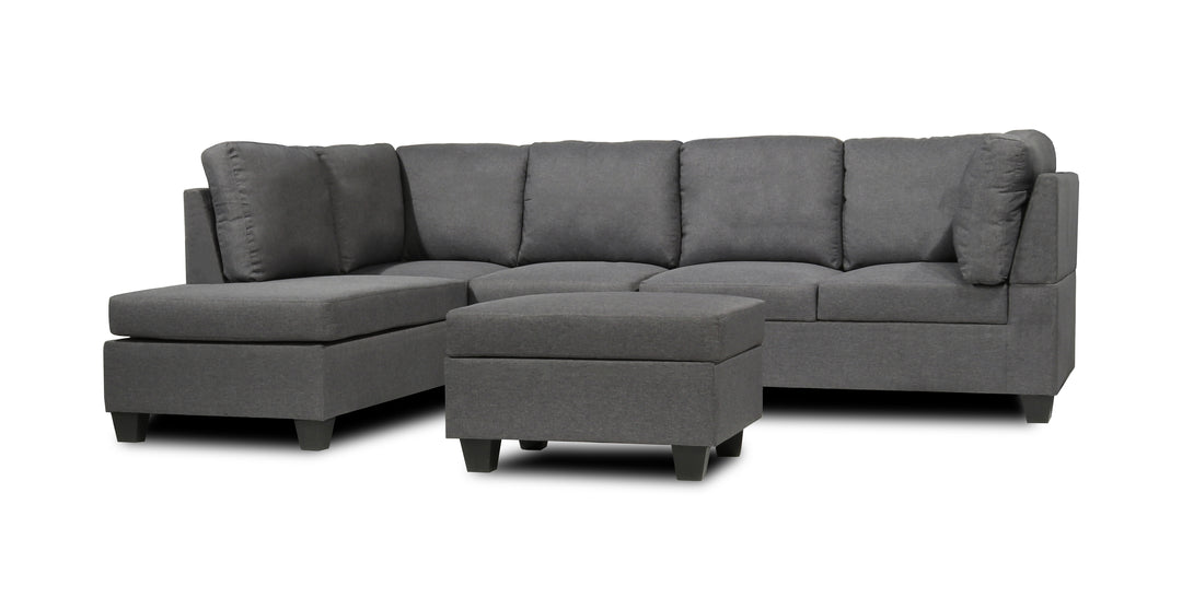 Julia Reversible Sectional Sofa with Ottoman in Grey Fabric