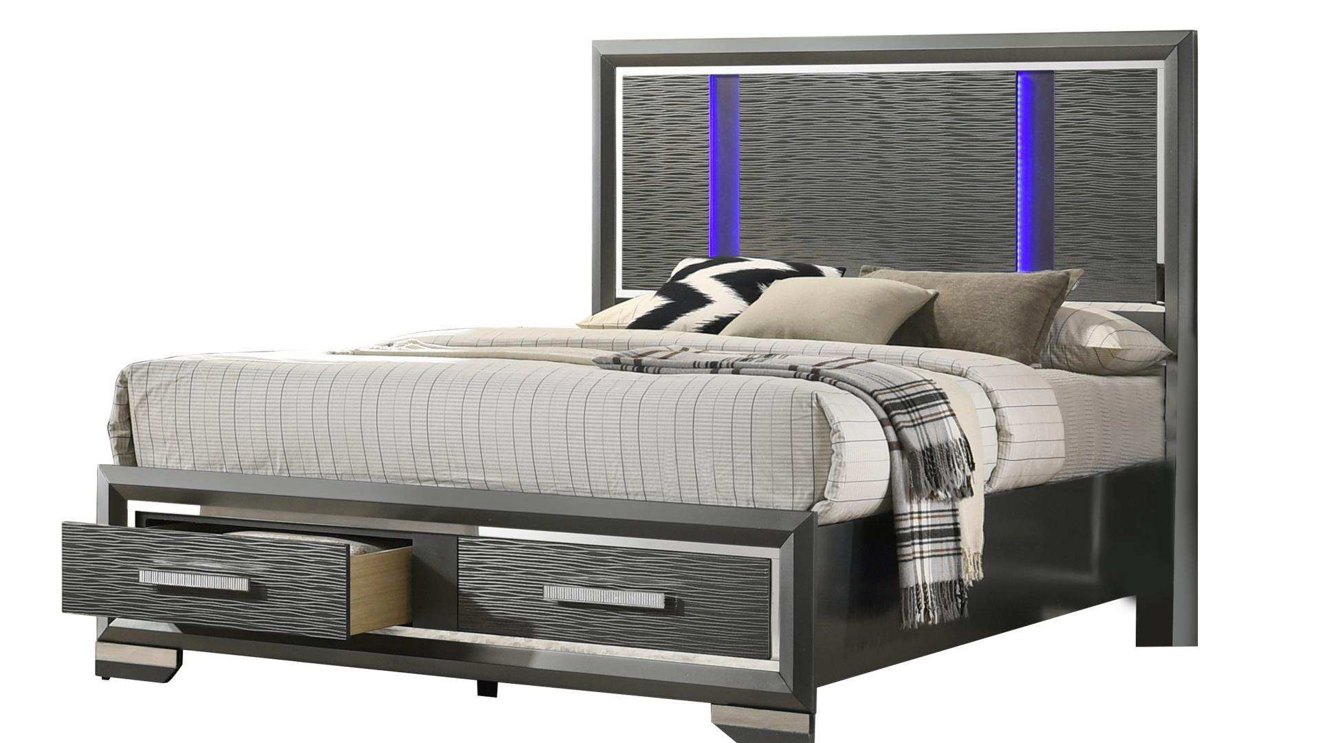 Juliette LED Bedroom Set With Storage Footboard Gray 1461