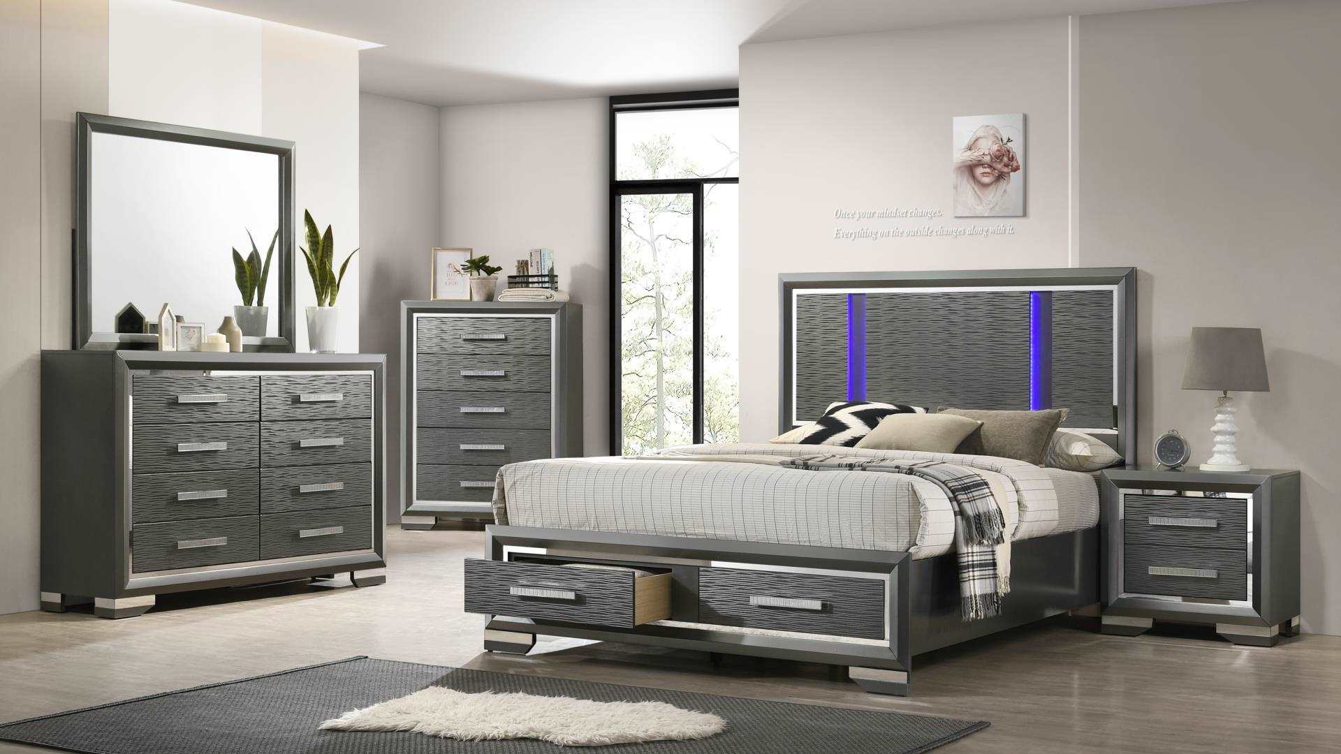 Juliette LED Bed With Storage Footboard Gray 1461