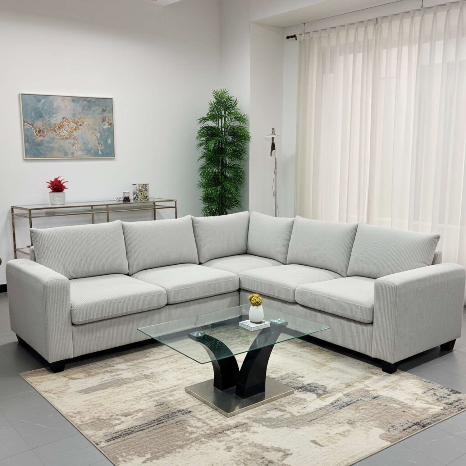 Kaden Mink Fabric Sectional Grey KM0524