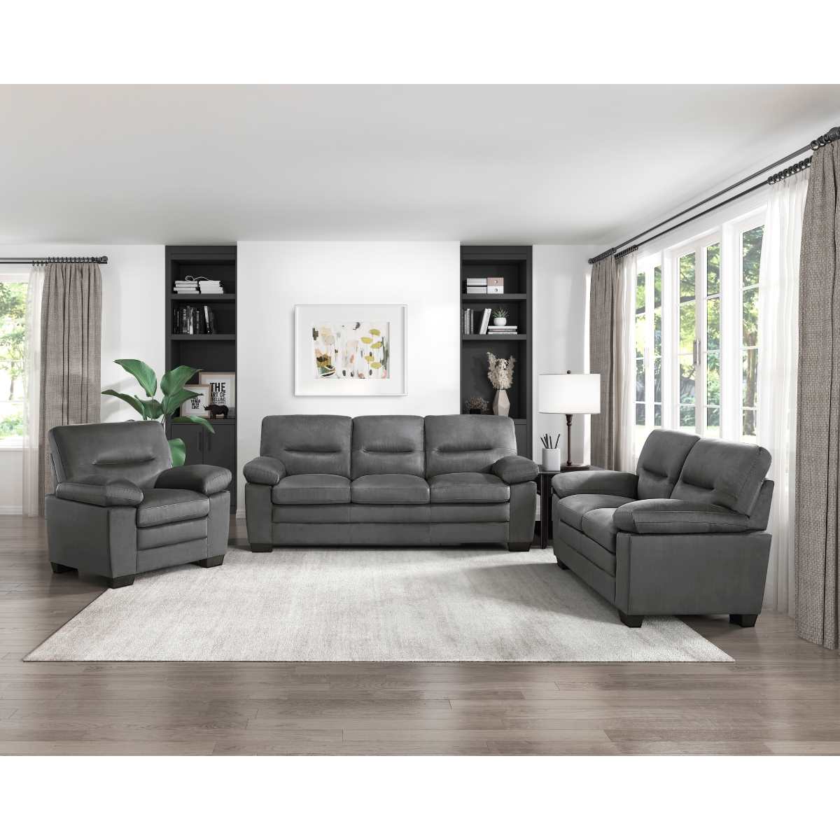 Keighly Fabric 3 PC Sofa Set Dark Grey 9328