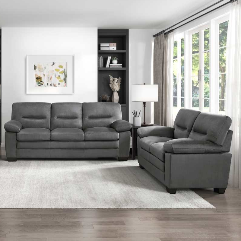Keighly Fabric 2 PC Sofa Set Dark Grey 9328