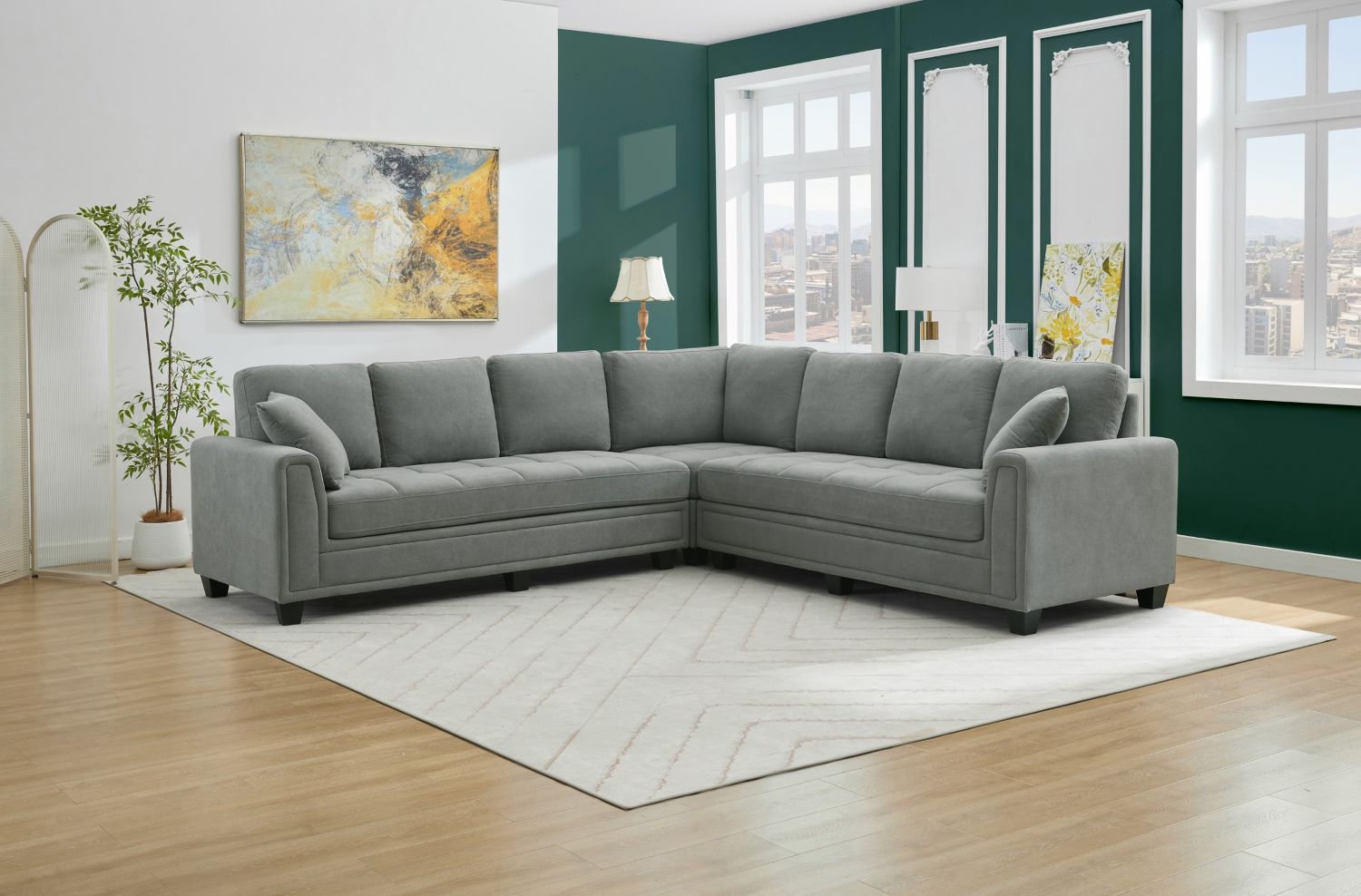 Kelsier 3-piece Grey Corner Sectional with Biscuit-Tufted Seats 99089