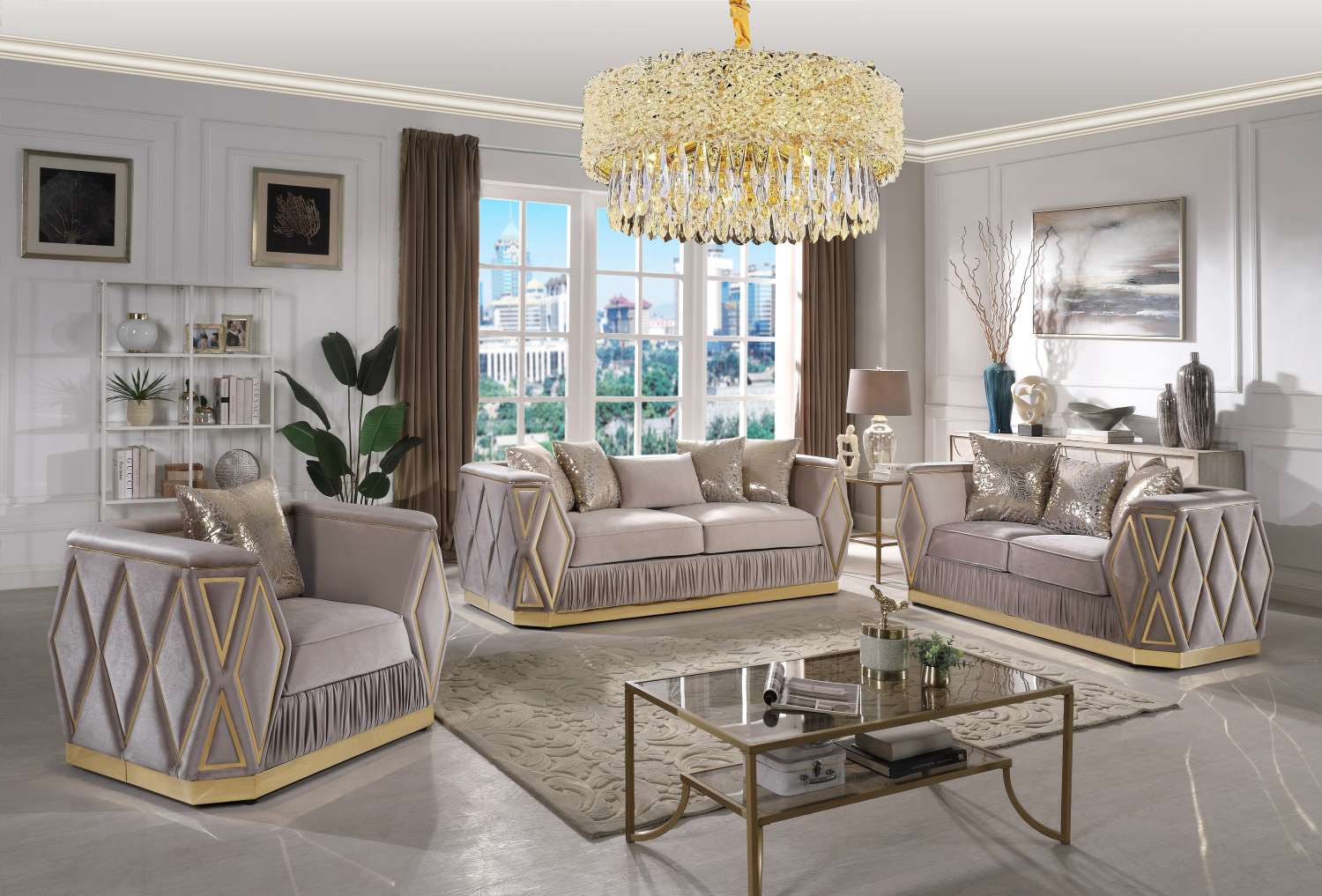 Kibali Velvet Sofa Set with Diamond-patterned Side Panels 8725