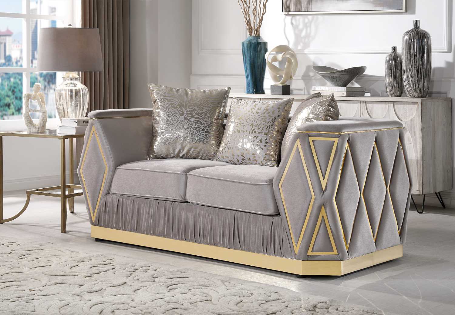 Kibali Velvet Sofa Set with Diamond-patterned Side Panels 8725