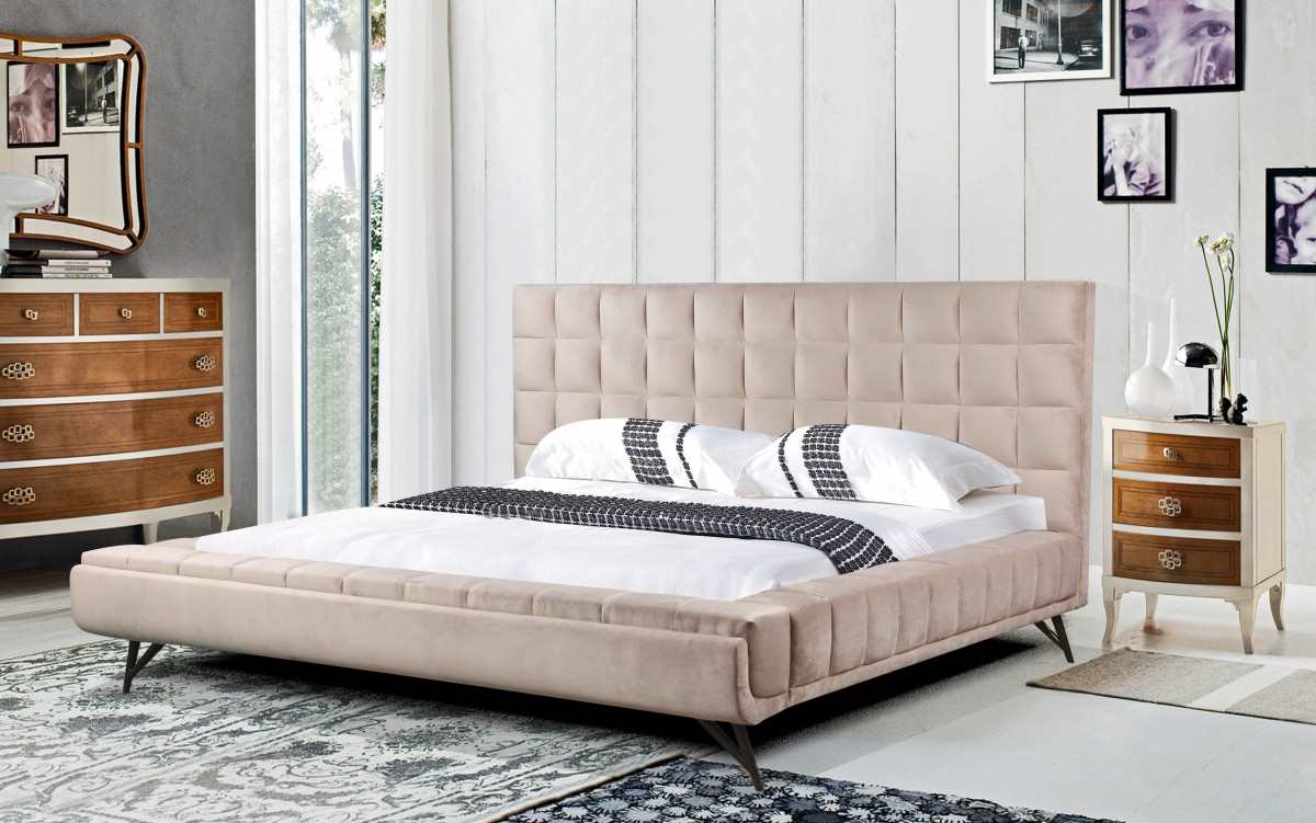 King Fabric Platform Bed Beige ZX-376K BEI