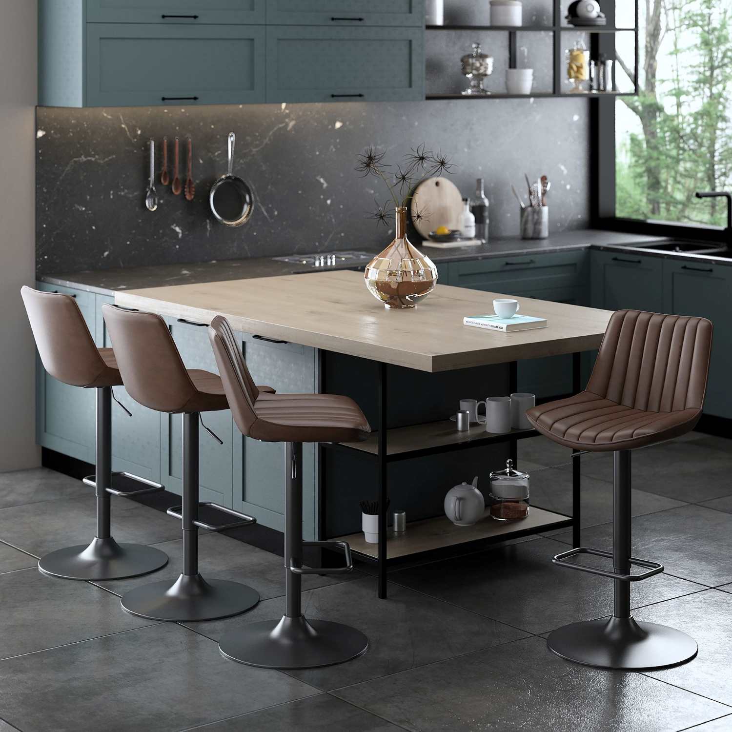 Kosi Adjustable Air-Lift Stool Set Of 2 in Brown 203-190BN