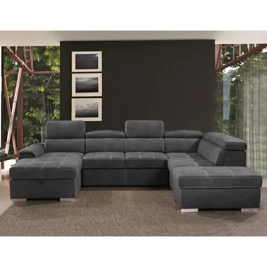 Kuzi Sectional Sofa Bed with Ottomon and Adjustable Headrest