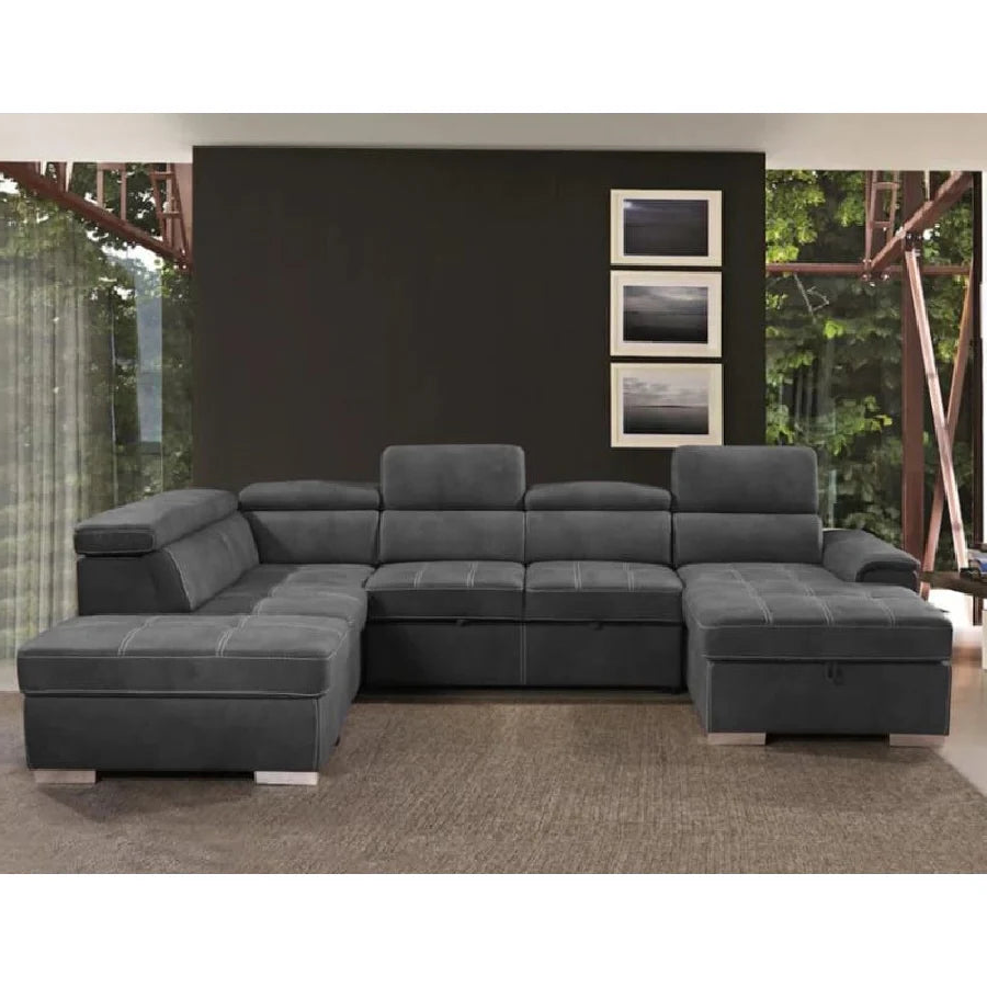 Kuzi Sectional Sofa Bed with Ottomon and Adjustable Headrest