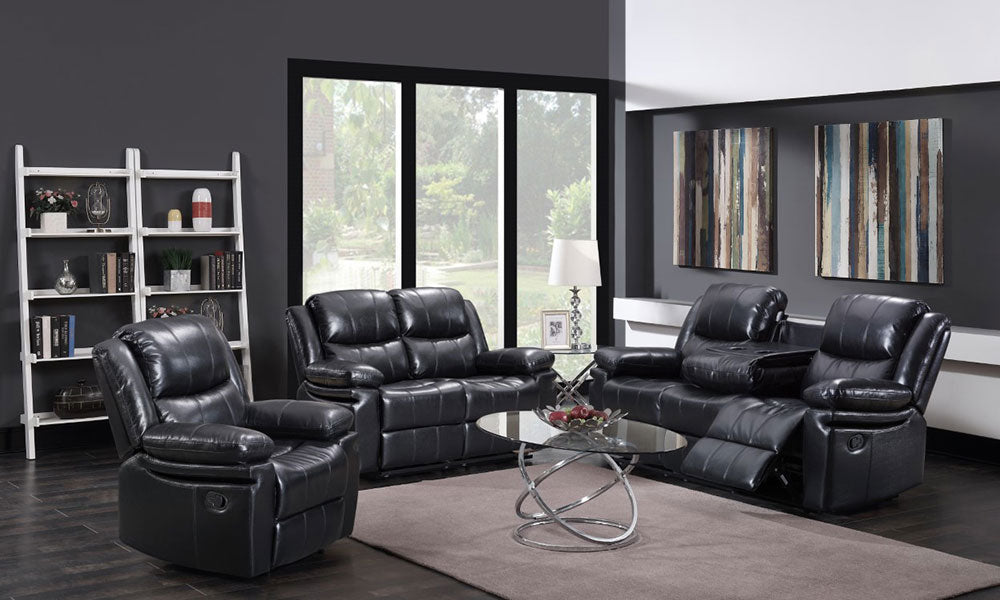 black airleather recliner sofa set 8072