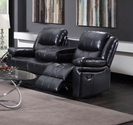 Black Airleather Recliner Sofa Set 8072