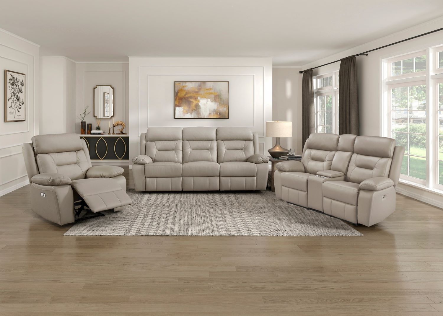 Laconia Genuine Top Grain Leather Power Recliner Loveseat Latte 9629