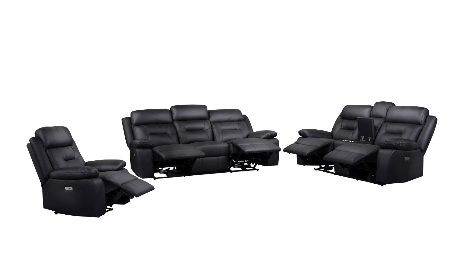 Laconia Genuine Top Grain Leather Power Recliner Sofa Sets Black 9629