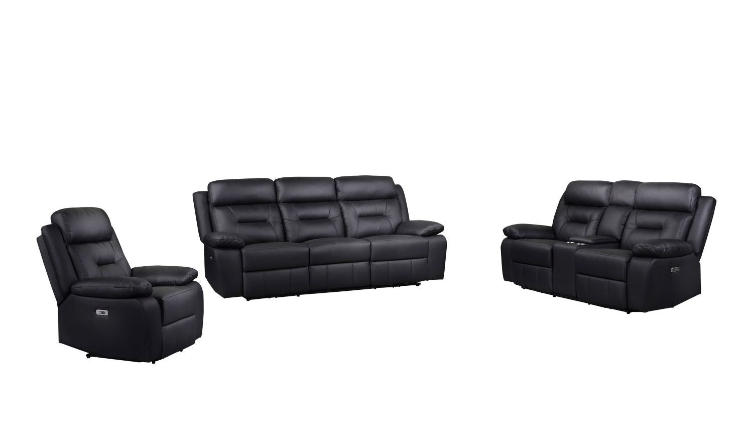 Laconia Genuine Top Grain Leather Power Recliner Sofa Sets Black 9629