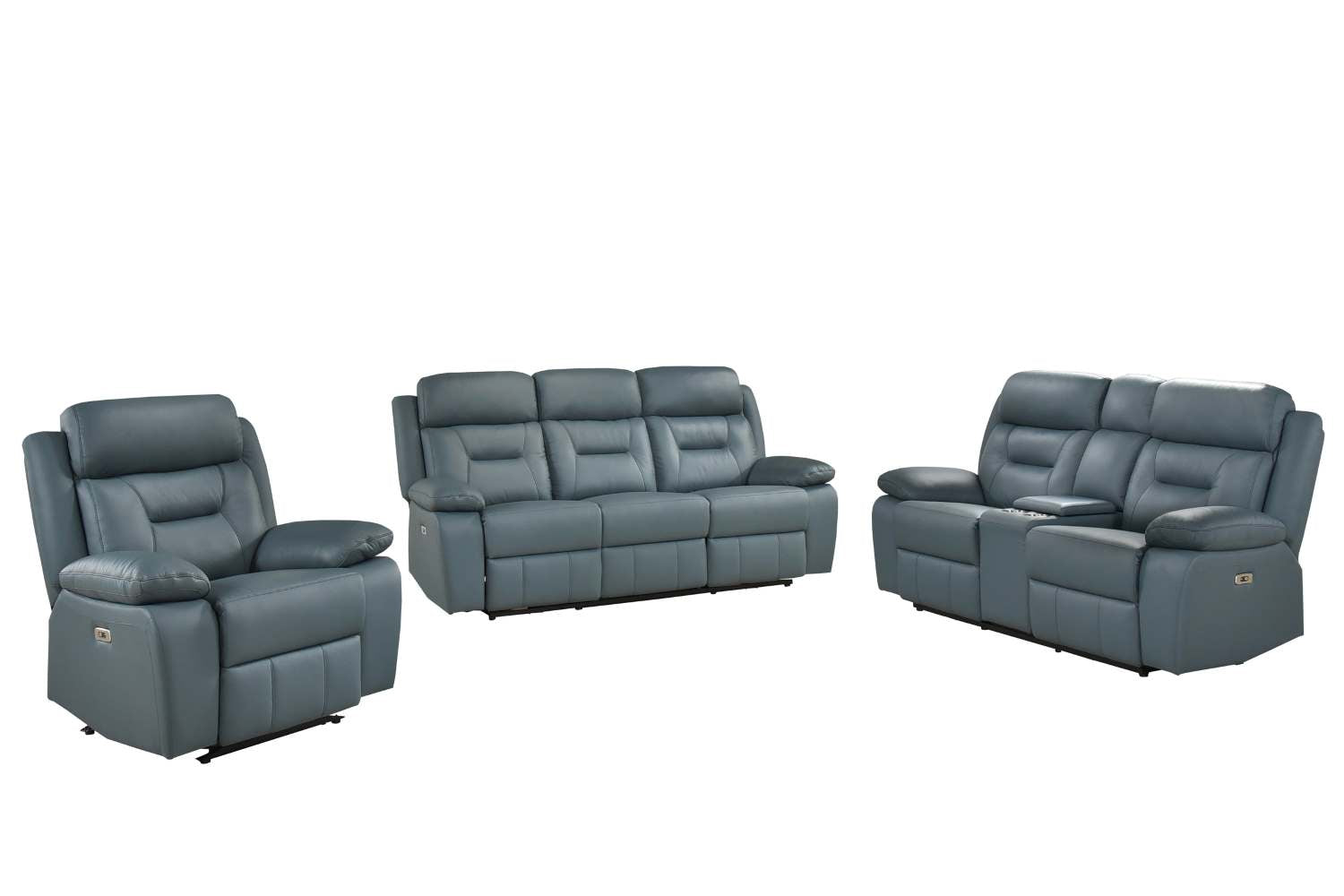 Laconia Genuine Top Grain Leather Power Recliner Sofa Blue-Grey 9629