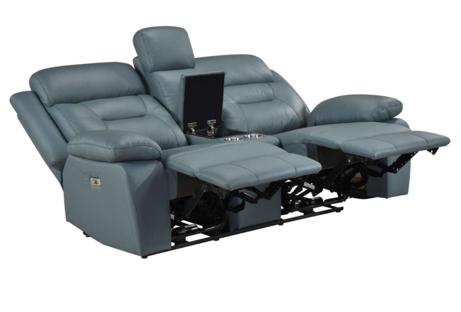 Laconia Genuine Top Grain Leather Power Recliner Loveseat Blue-Grey 9629
