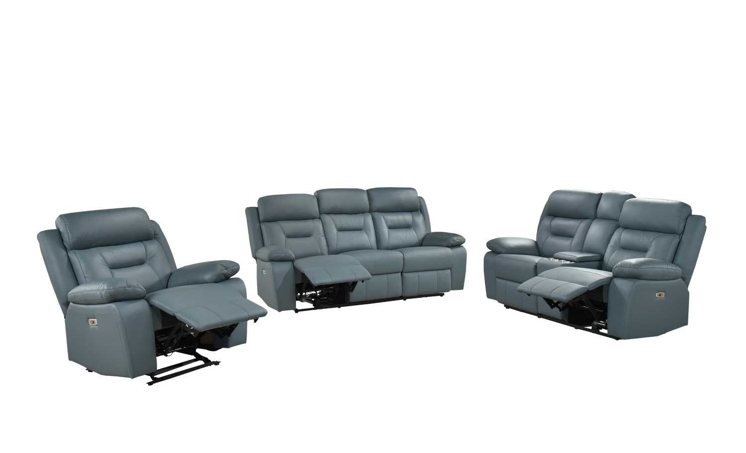 Laconia Genuine Top Grain Leather Power Recliner Sofa Blue-Grey 9629