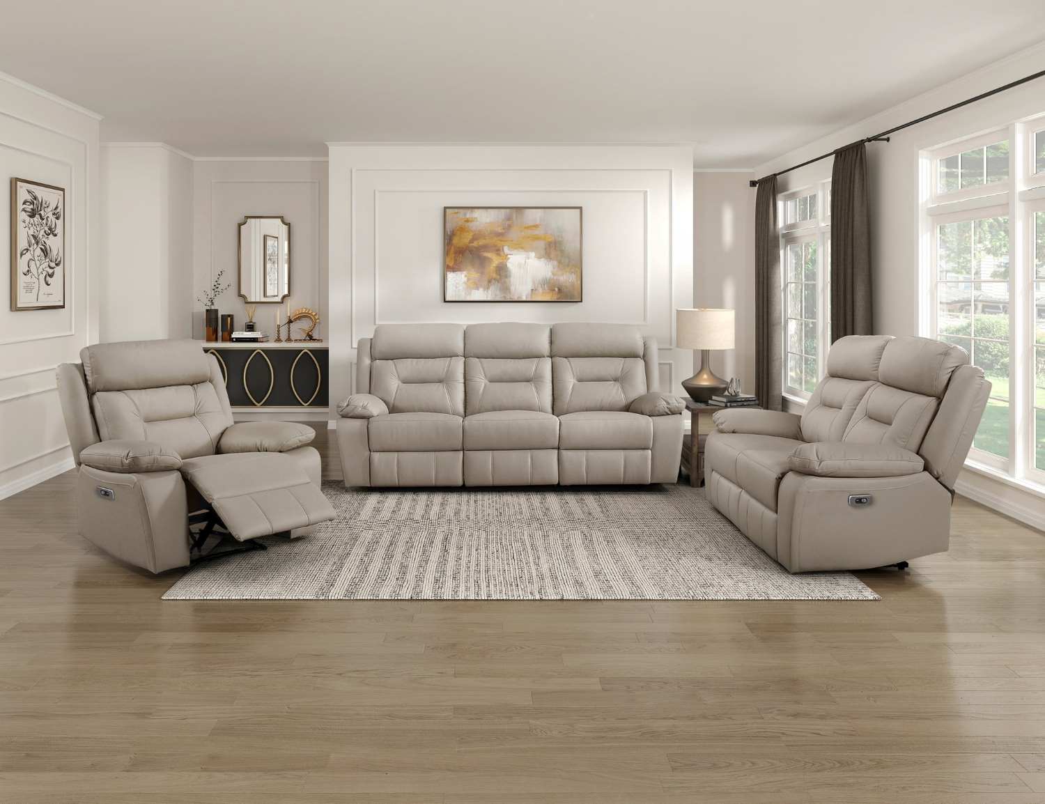 Laconia Genuine Top Grain Leather Power Recliner Sofa Sets Latte 9629