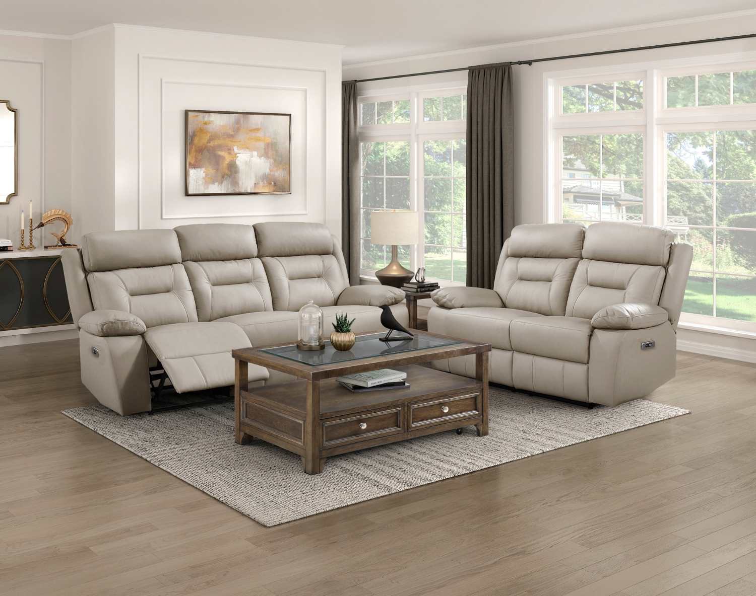 Laconia Genuine Top Grain Leather Power Recliner Sofa Sets Latte 9629