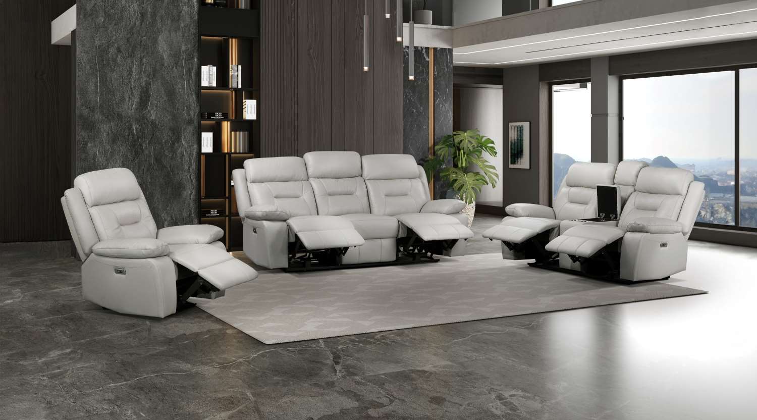 Laconia Genuine Top Grain Leather Power Recliner Sofa Sets Silver 9629