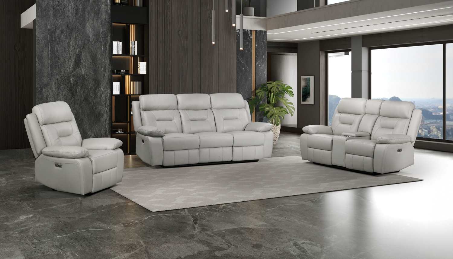 Laconia Genuine Top Grain Leather Power Recliner Sofa Sets Silver 9629