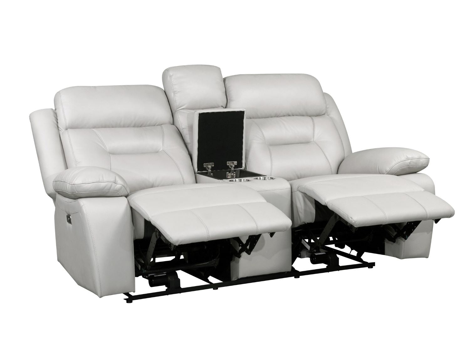 Laconia Genuine Top Grain Leather Power Recliner Loveseat Silver 9629