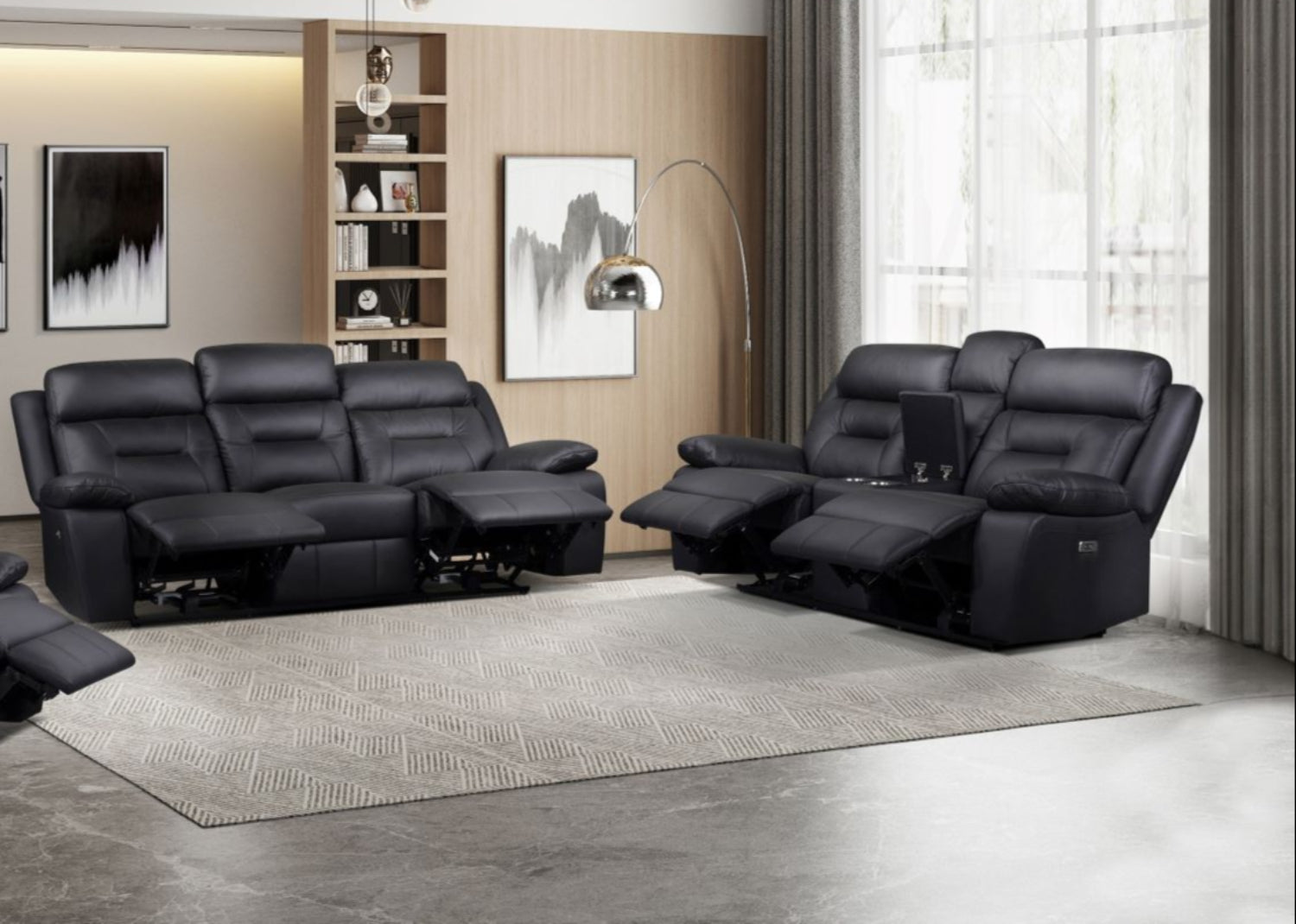 Laconia Genuine Top Grain Leather Power Recliner Sofa Sets Black 9629