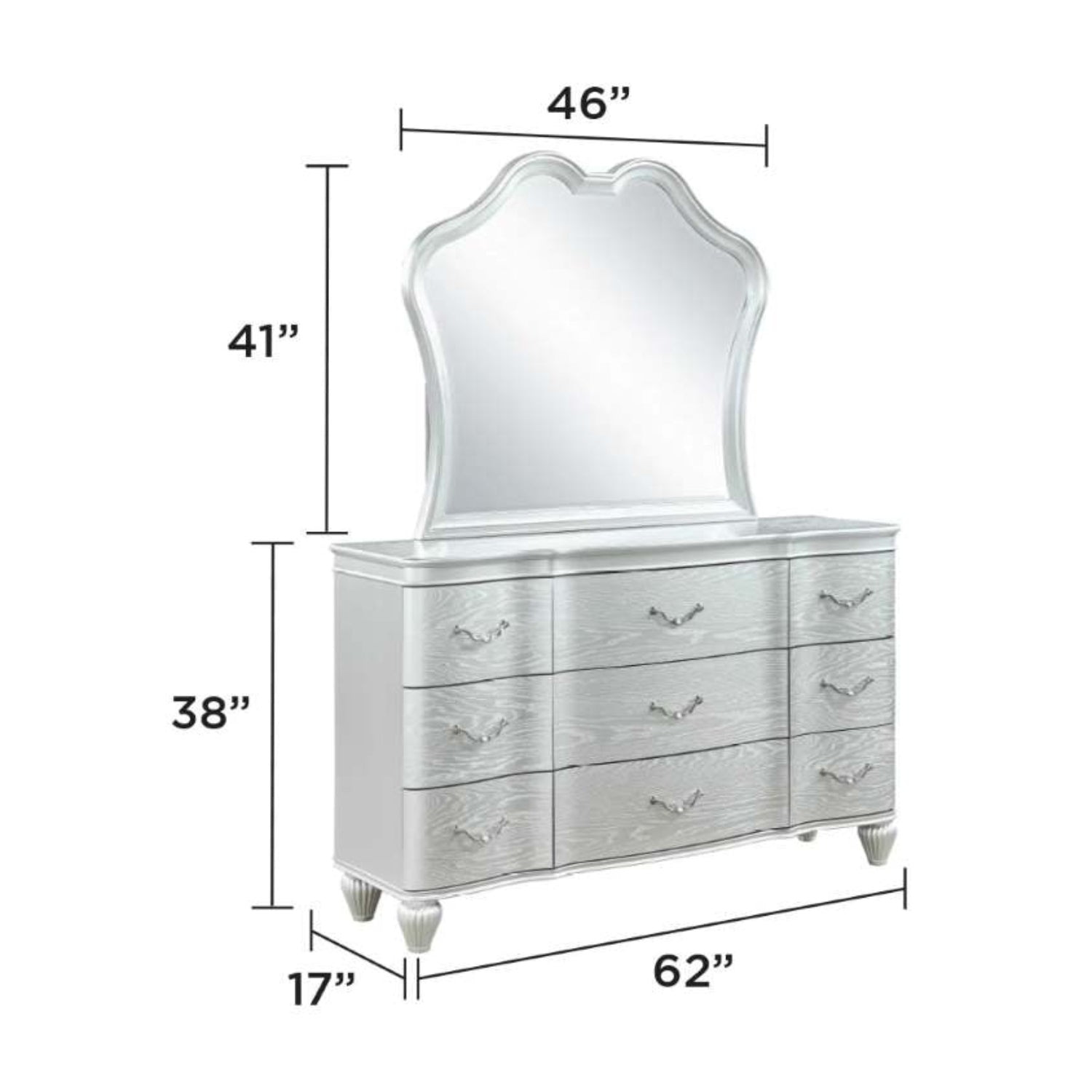 Landmark Wooden Silver Bedroom Set with Upholstered Tufted Headboard 1861