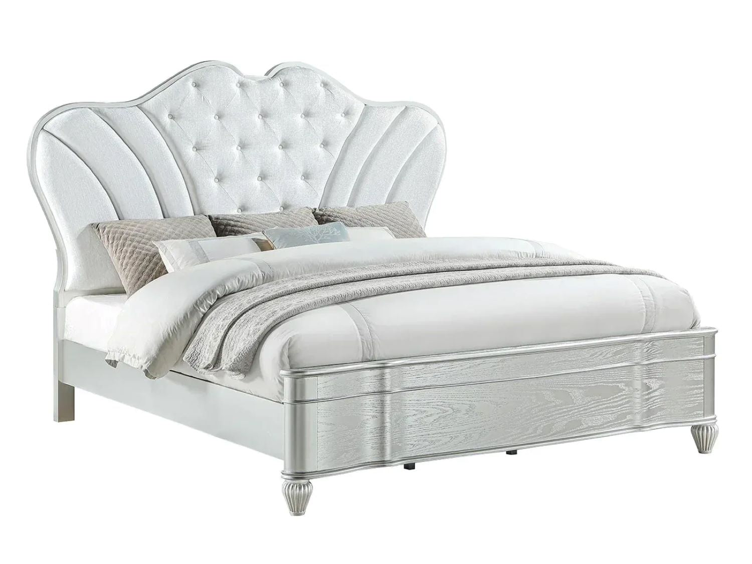 Landmark Wooden Silver Bed with Upholstered Tufted Headboard 1861