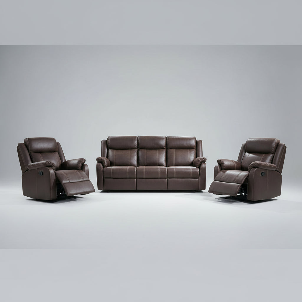 Lanny Faux Leather Brown Recliner Sofa Set 9685