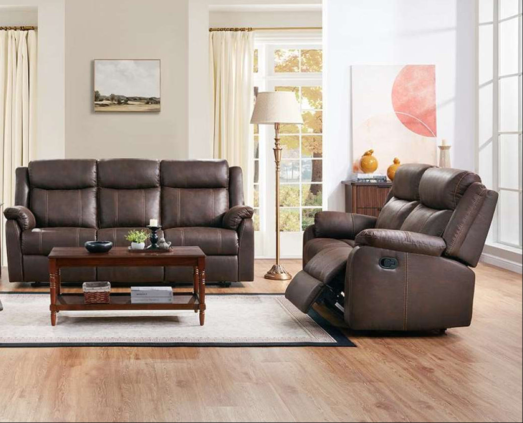 Lanny Faux Leather Brown Recliner Sofa Set 9685