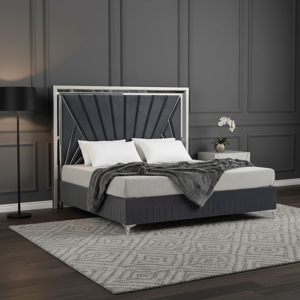 Lavita Grey Hydraulic Lift Velvet Fabric Bed 1741