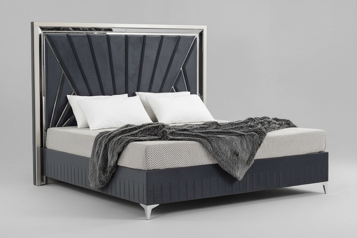 Lavita Grey Hydraulic Lift Velvet Fabric Bed 1741