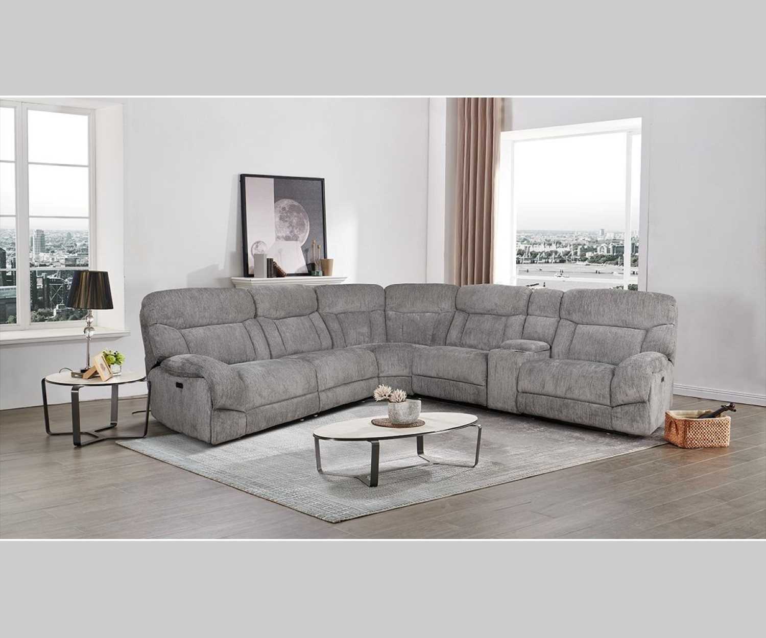 Leander Light Grey Fabric Modular Power Recliner Sectional 70172