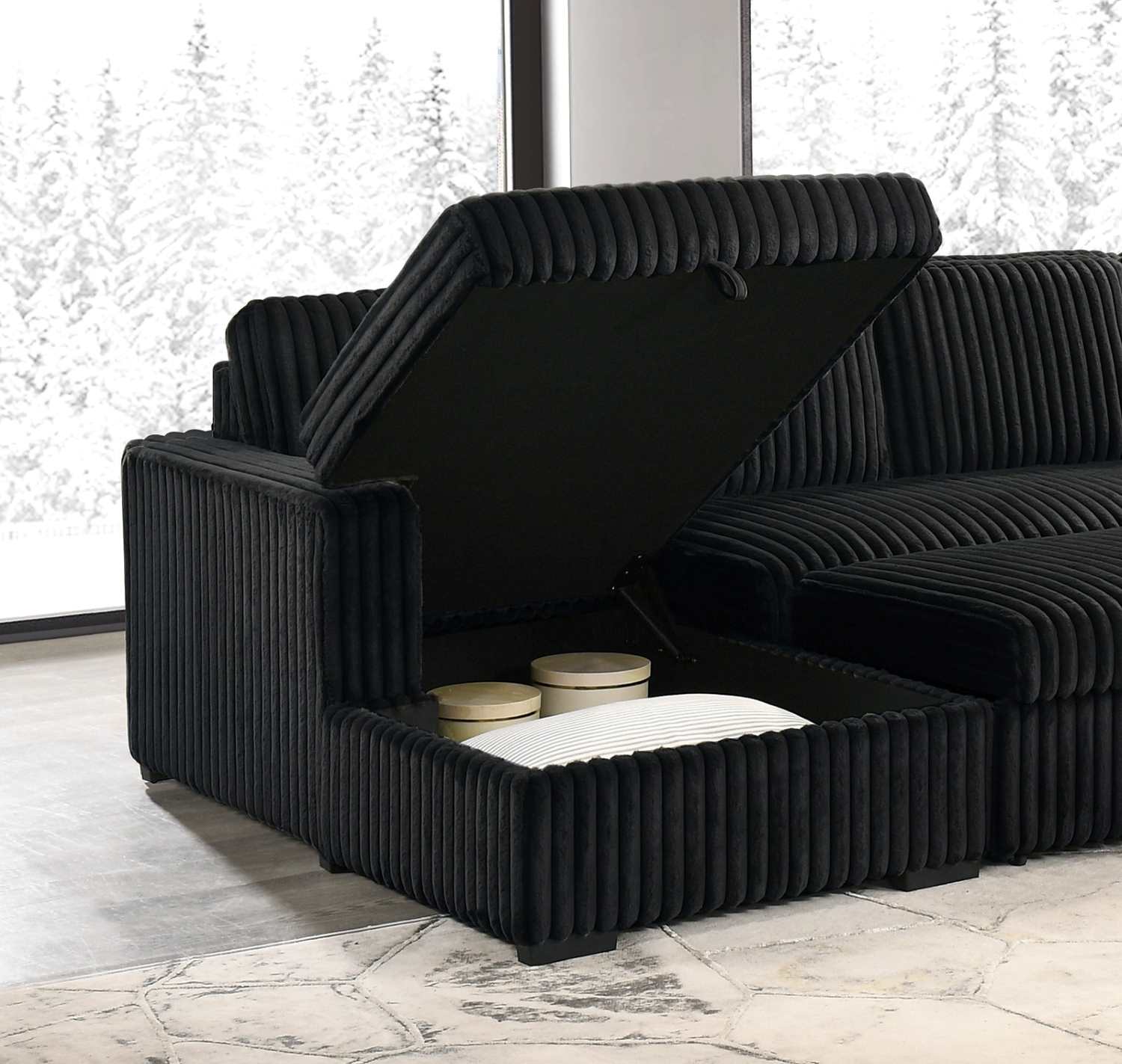 Left Hand Facing Black Sectional Sofa Bed With Large Lift-Up Storage 9095