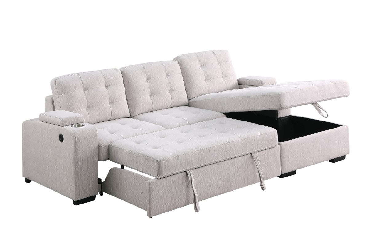Lennox Sectional Sleeper Bed in Elegant Beige Fabric