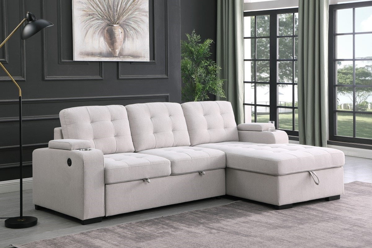 Lennox Sectional Sleeper Bed in Elegant Beige Fabric