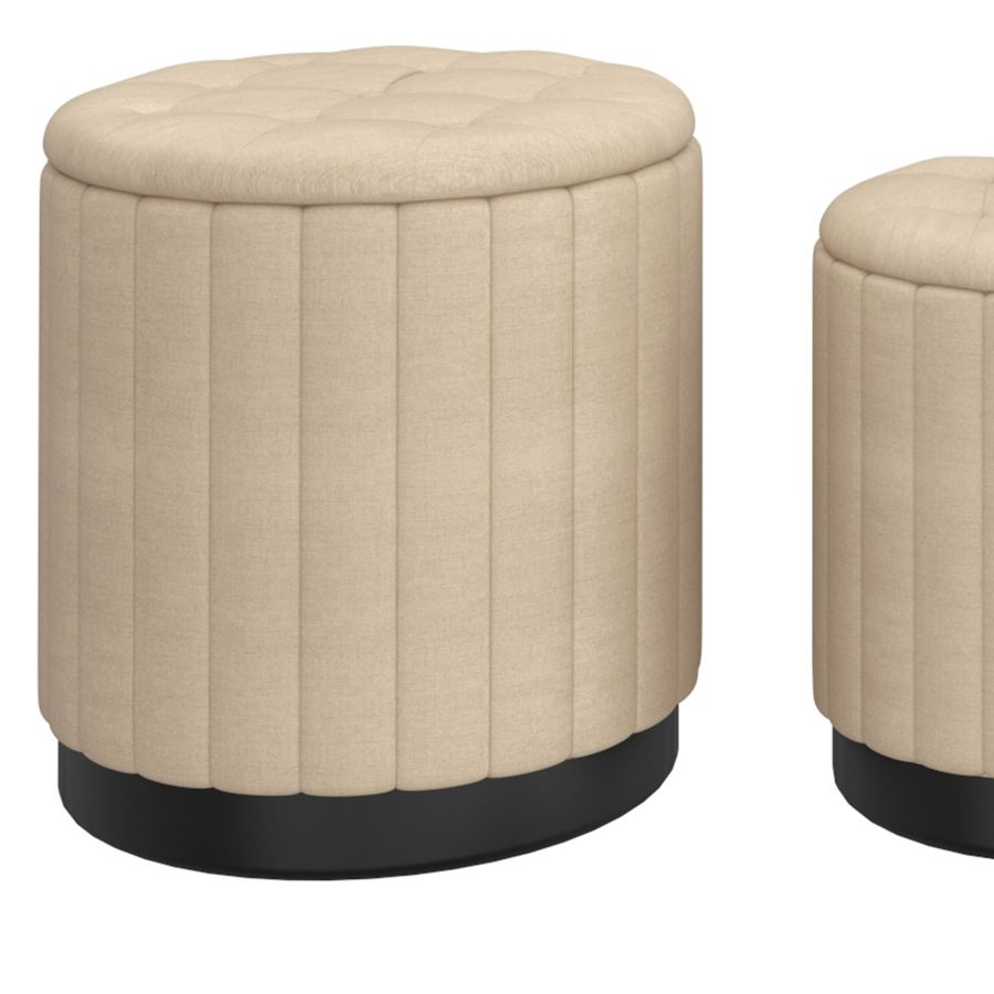 Lexi 3pc Round Storage Ottoman Set in Beige and Black 402-173