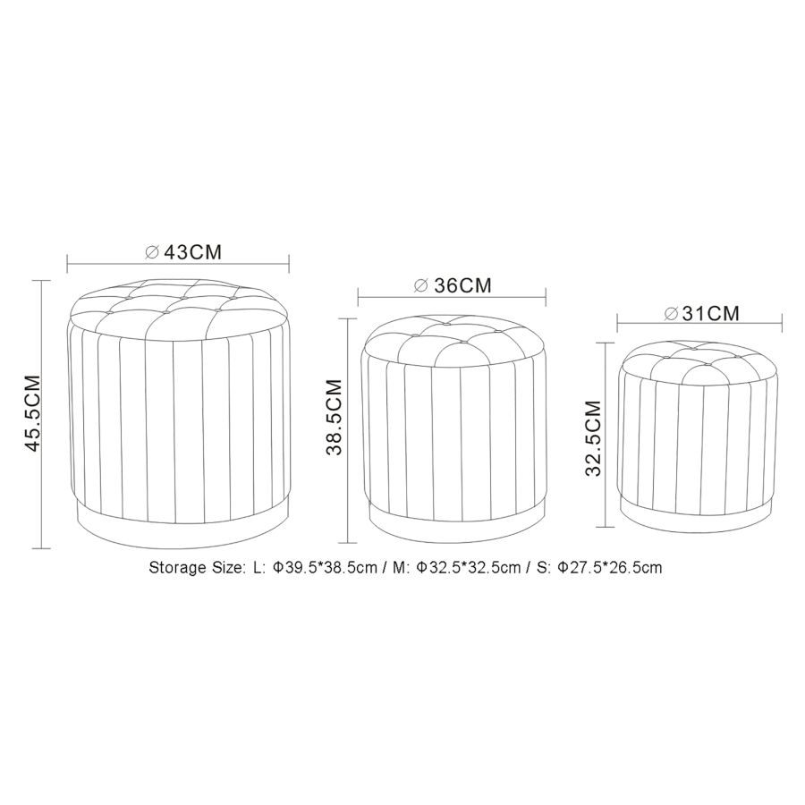 Lexi 3pc Round Storage Ottoman Set in Beige and Black 402-173