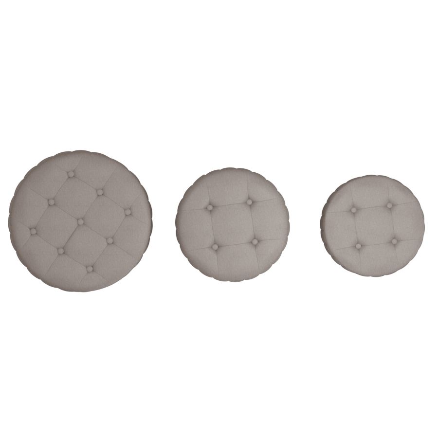 Lexi 3pc Round Storage Ottoman Set in Warm Grey and Black 402-173