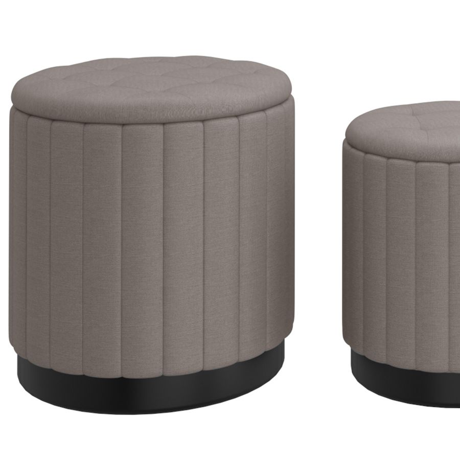 Lexi 3pc Round Storage Ottoman Set in Warm Grey and Black 402-173