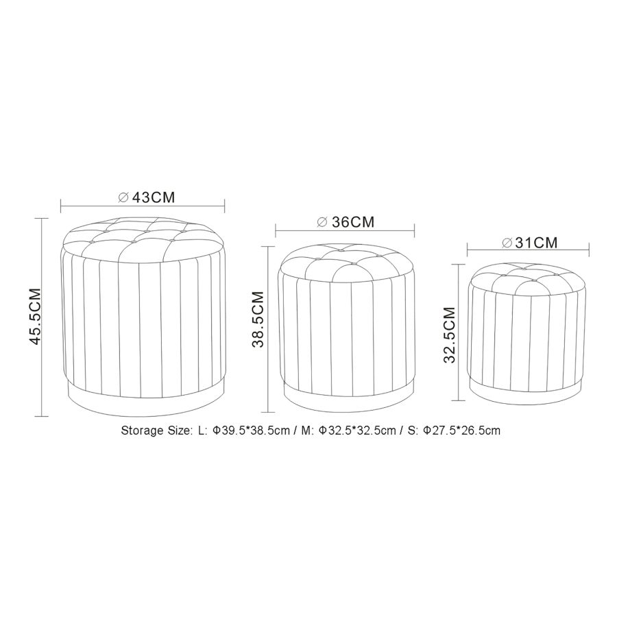 Lexi 3pc Round Storage Ottoman Set in Warm Grey and Black 402-173